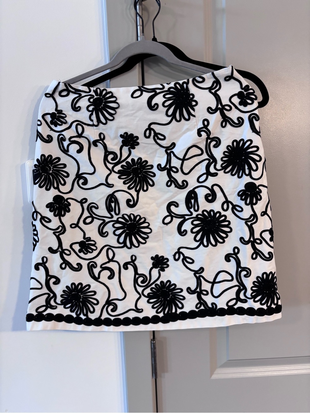 Tribal White Mini Skirt with Black Floral Embroidery